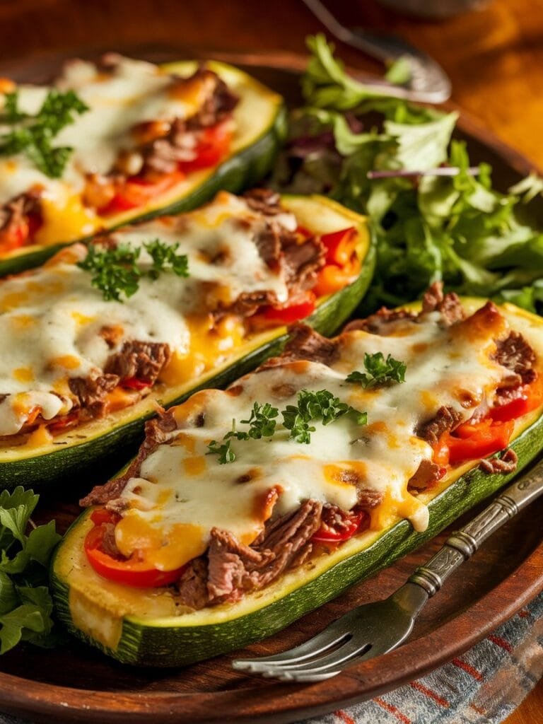 Philly Cheesesteak Stuffed Zucchini Boats Recipe
