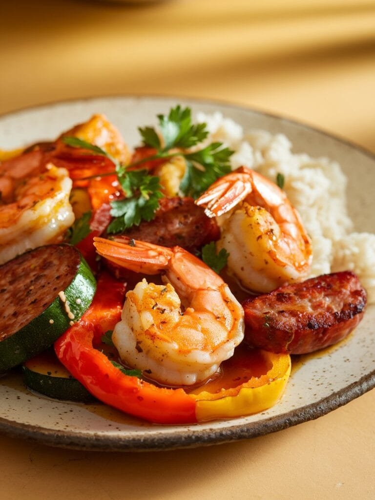 Easy Honey Garlic Shrimp with Sausage & Veggies Recipe