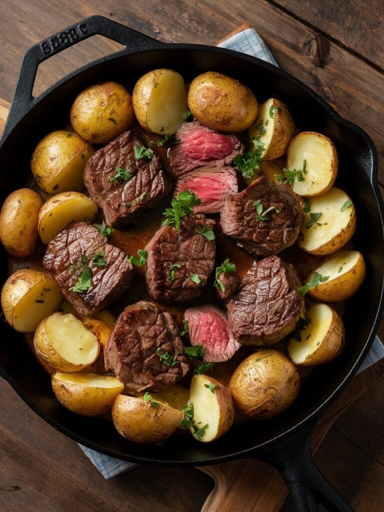 Garlic Butter Steak Bites and Potatoes Recipe