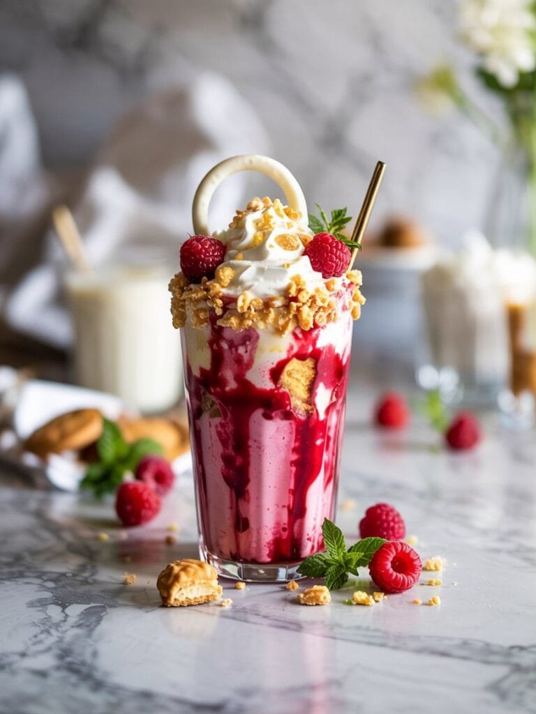 Golden Raspberry Cheesecake Milkshake Delights