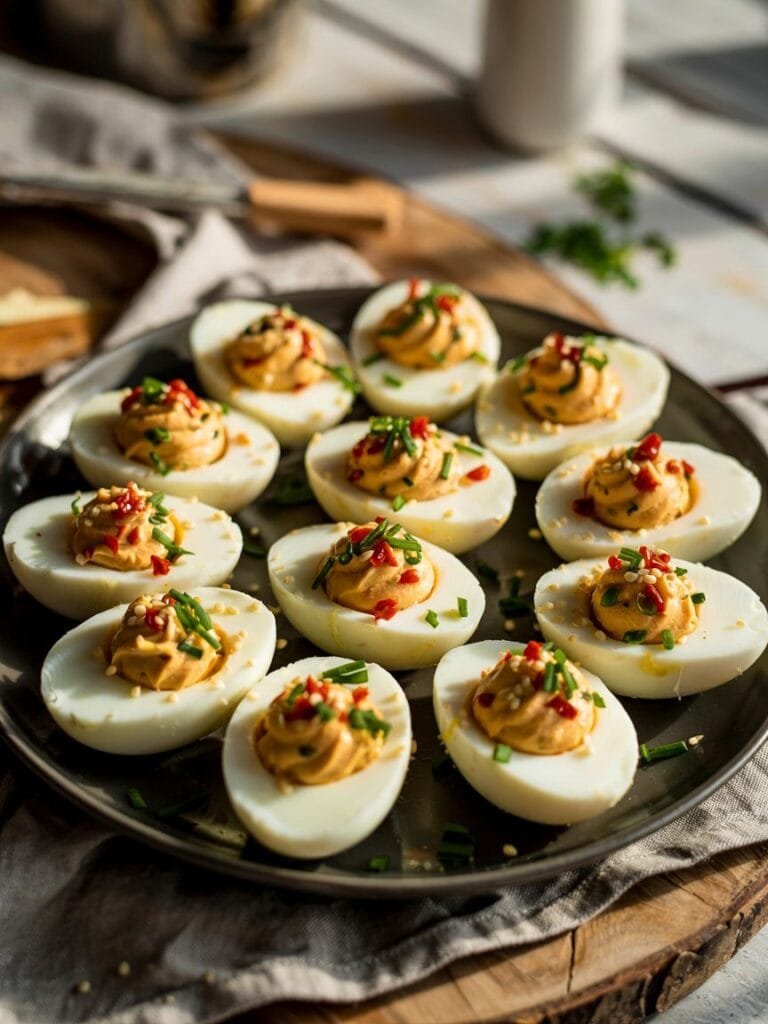 Spicy Chili Garlic Deviled Eggs