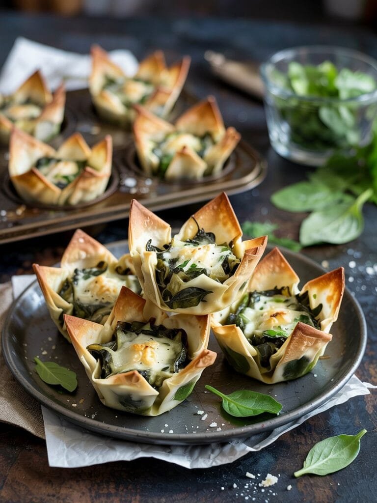 Baked Spinach Artichoke Wonton Cups