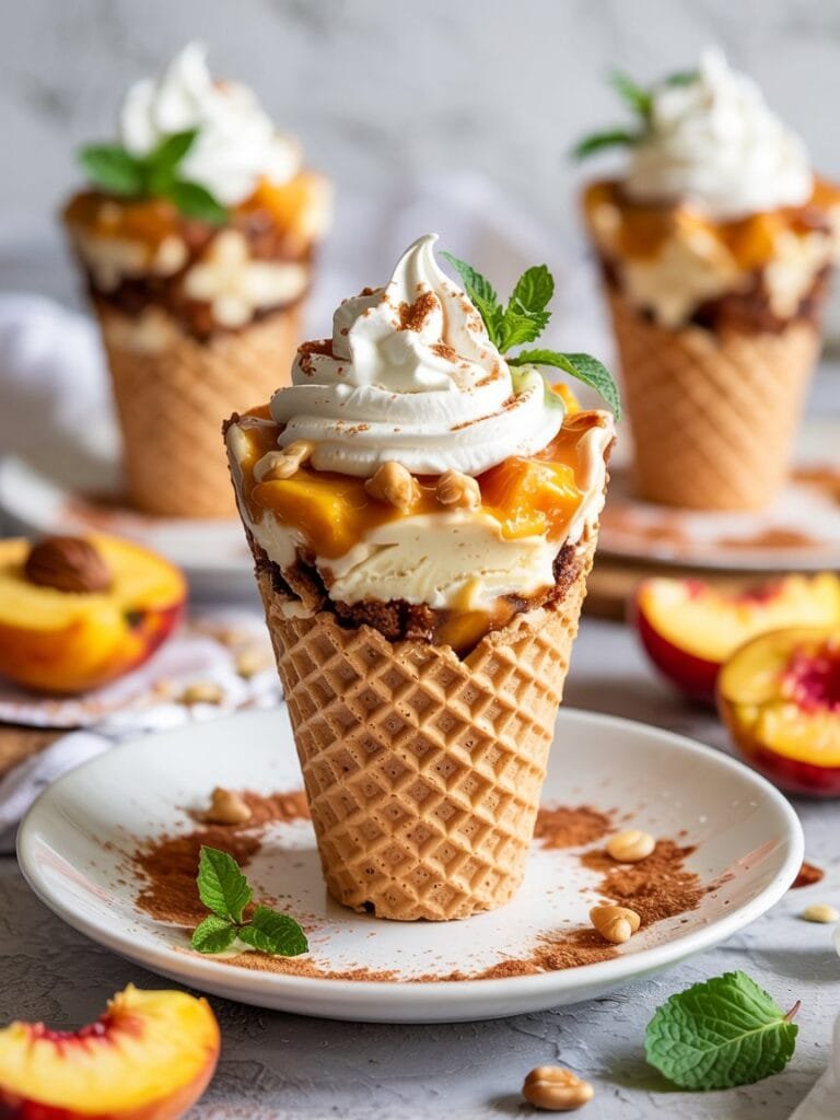 Peach Cobbler Cheesecake Cones